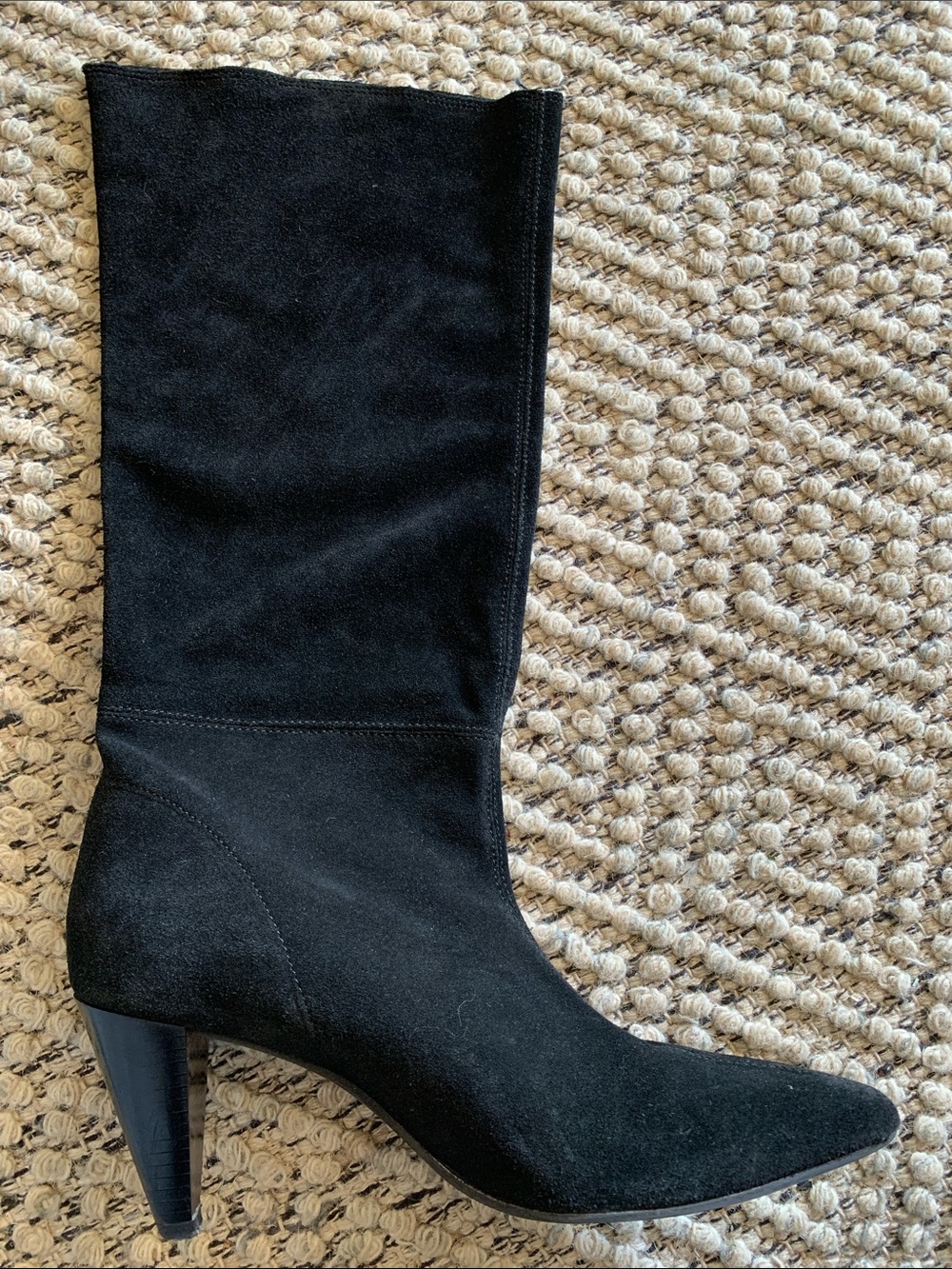 ZARA Black Genuine Suede Leather Mid-Calf Cone Heel Boots - Size 40 (US 9)